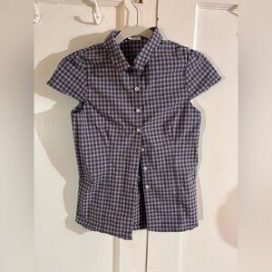 Brandy Melville Navy White Plaid Button-Up Blouse